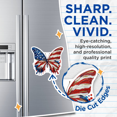 (2 Pack) American Flag Butterfly Magnets - Patriotic Home Decor Display - Independence Day Kitchen Accents - Veterans Day - 5 Inches On Longest Side - Thick Durable Magnet - Made in USA - MAG38136
