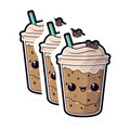 (3 Pack) Cute Coffee Drink Decals - Kawaii Coffee Cup - Anime Laptop Decals - 3 Inches On Longest Side - Easy Peel & Apply - Made in USA - 3MCS1045