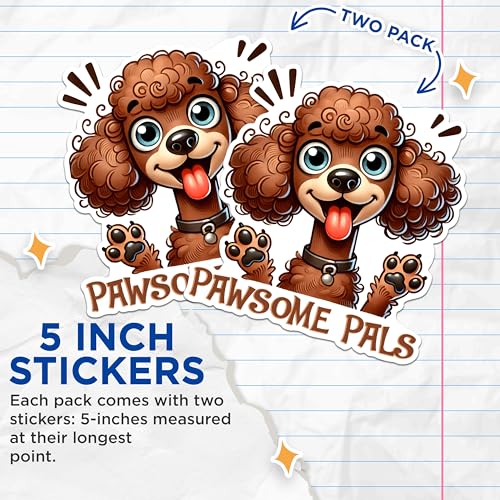 (2 Packs) Poodle Pawsome Pals Stickers - Poodle Dog Breed Decals - 5 Inches On Longest Side - Premium Vinyl Decal - Sticks to Any Smooth Flat Surface - Made in USA - BMCS2410