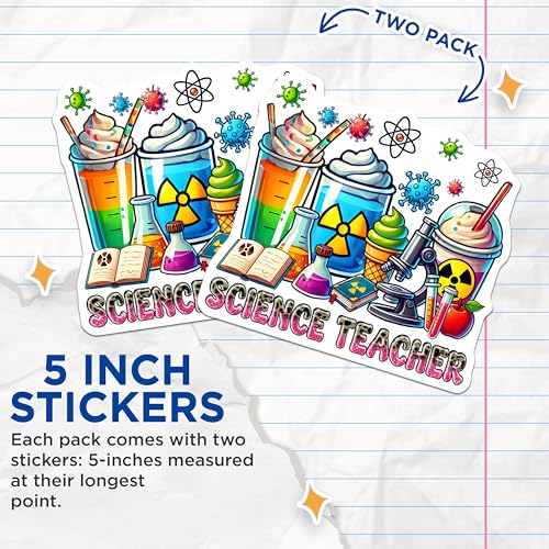 (2 Pack) Science Teacher Stickers - Chemistry Classroom Decoration - Fun Science Lab Stickers - 5" On Longest Side - Sticks to Smooth Flat Surfaces - Made in USA - BMCS5670