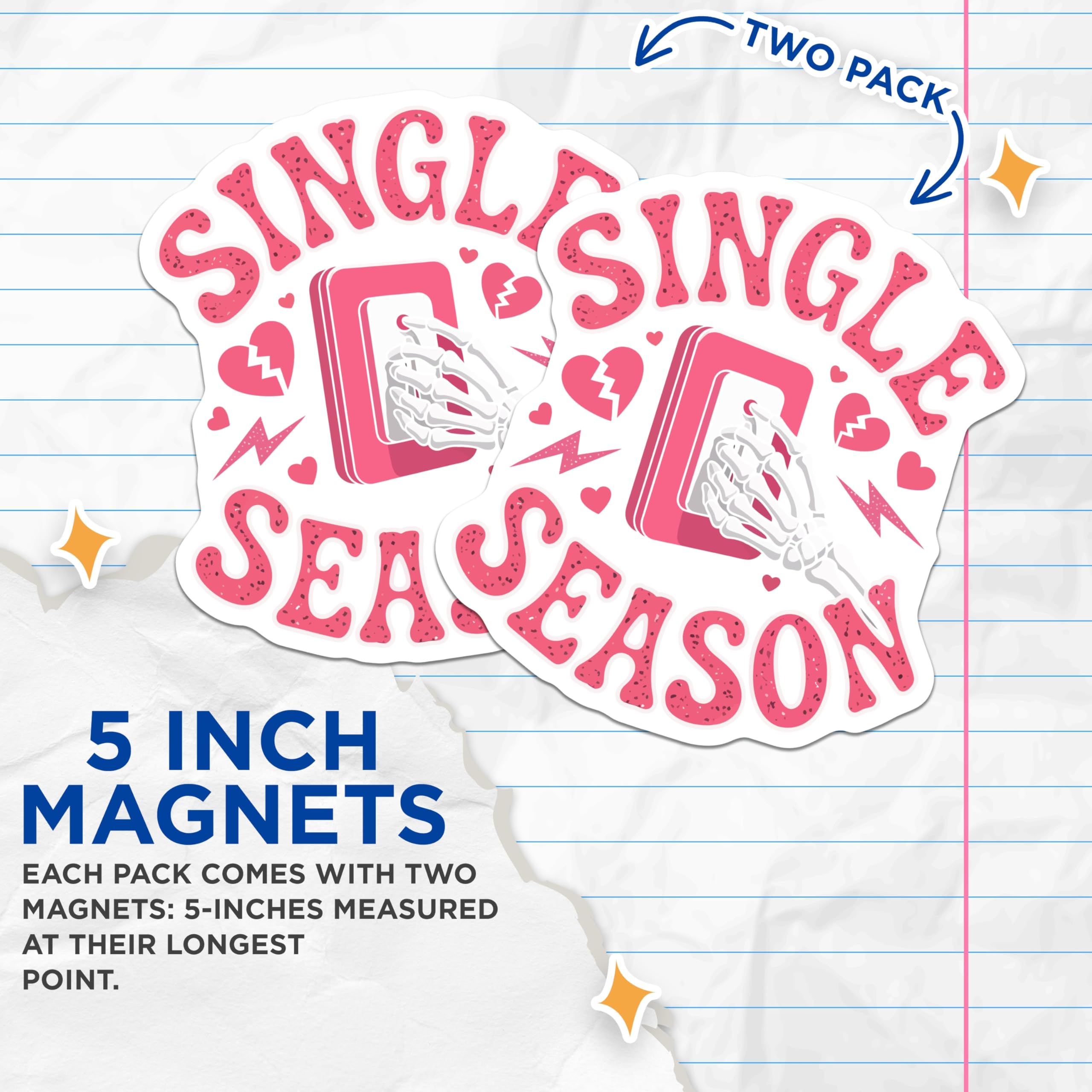 (2 Pack) Single Season Magnets - Anti Valentines Day Decor - Funny Breakup Statement - Skeleton Hand Fridge Locker Art - 5 Inches On Longest Side - Thick Durable Magnet - Made in USA - MAG22332