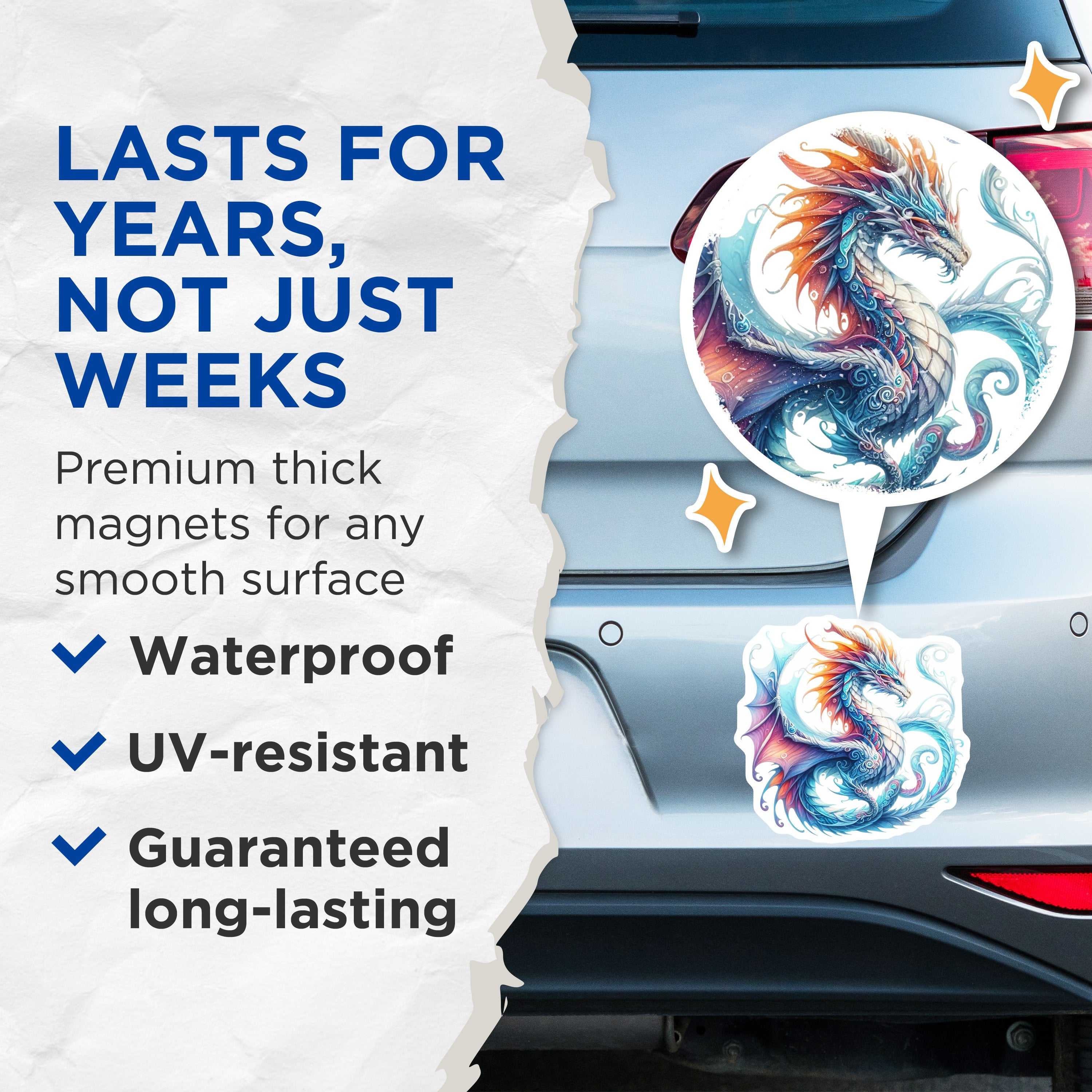 (2 Pack) Fantasy Dragon Magnets - Mythical Creature Art - Vibrant Blue Dragon Decor - 5 Inches On Longest Side - Thick Durable Magnet - Made in USA - MAG38280