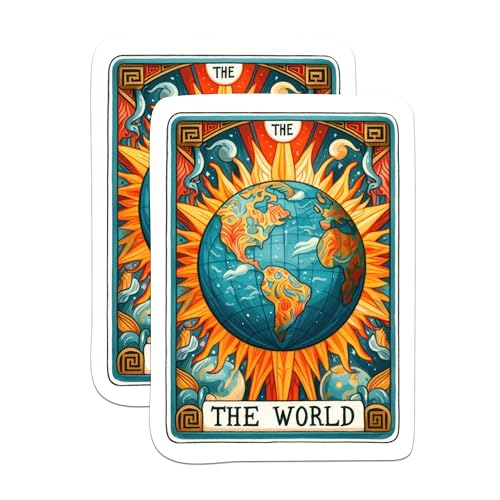 (2 Packs) The World Tarot Card Stickers - Spiritual Mystic Metaphysical Earth Decals - 5 Inches On Longest Side - Premium Vinyl Decal - Sticks to Any Smooth Flat Surface - Made in USA - BMCS2254
