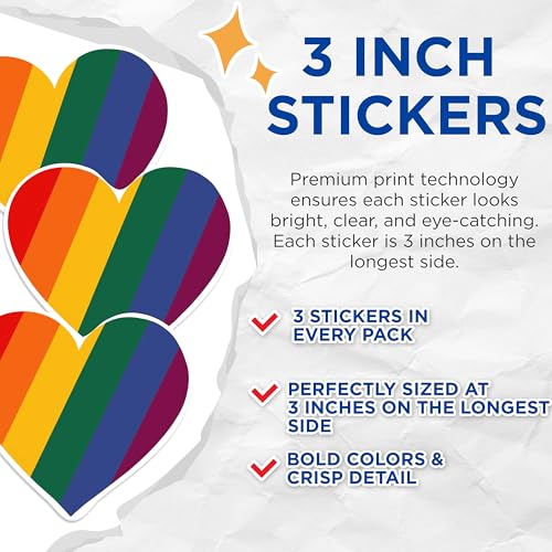 (3 Pack) Rainbow Heart Decals - Pride LGBT Decals - Love Wins Decal - 3 Inches On Longest Side - Easy Peel & Apply - Made in USA - 3MCS1152
