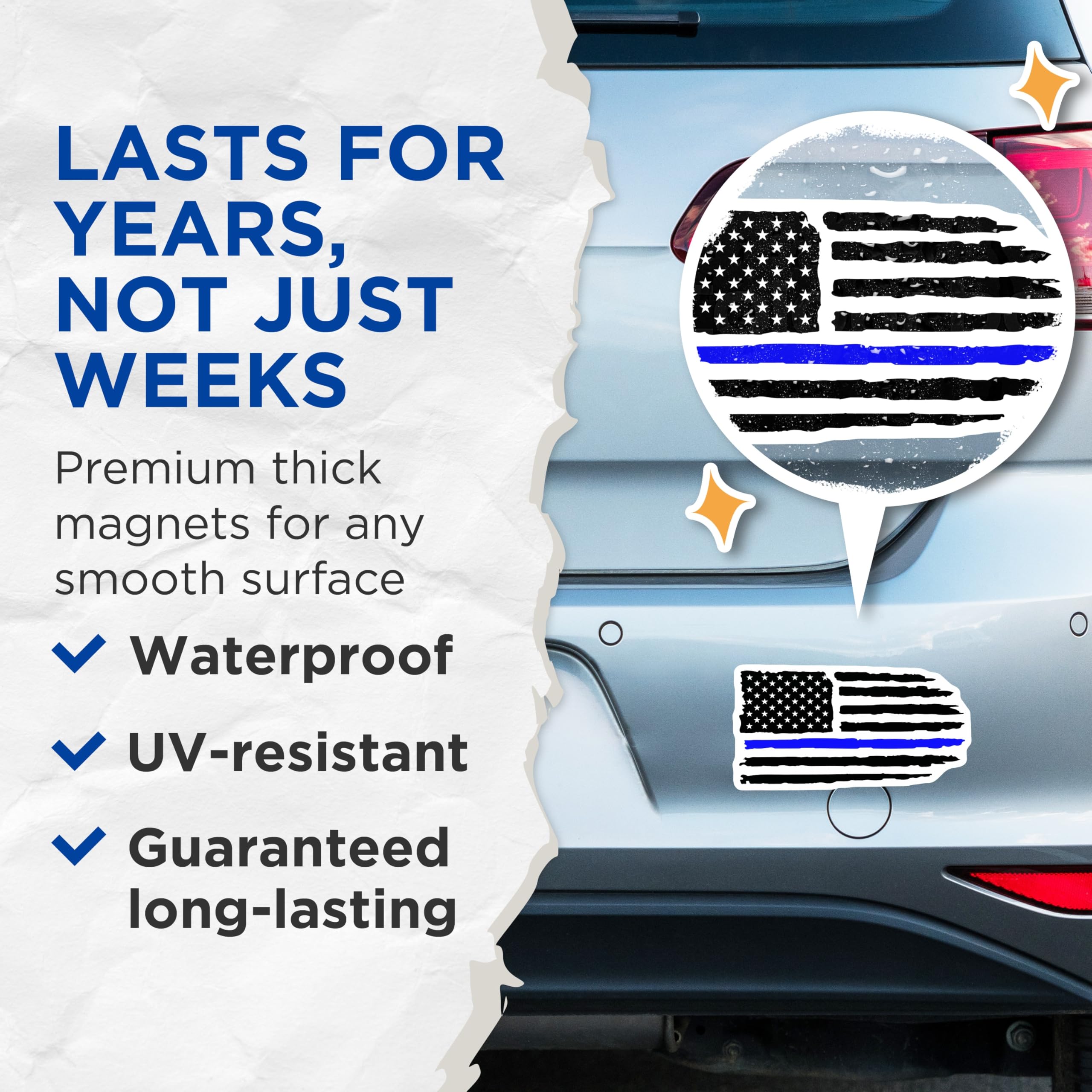 (2 Pack) Thin Blue Line Magnets - Distressed USA Flag Symbol - Police Law Enforcement Officer First Responder Support - 5 Inches On Longest Side - Thick Durable Magnet - Made in USA - MAG21316