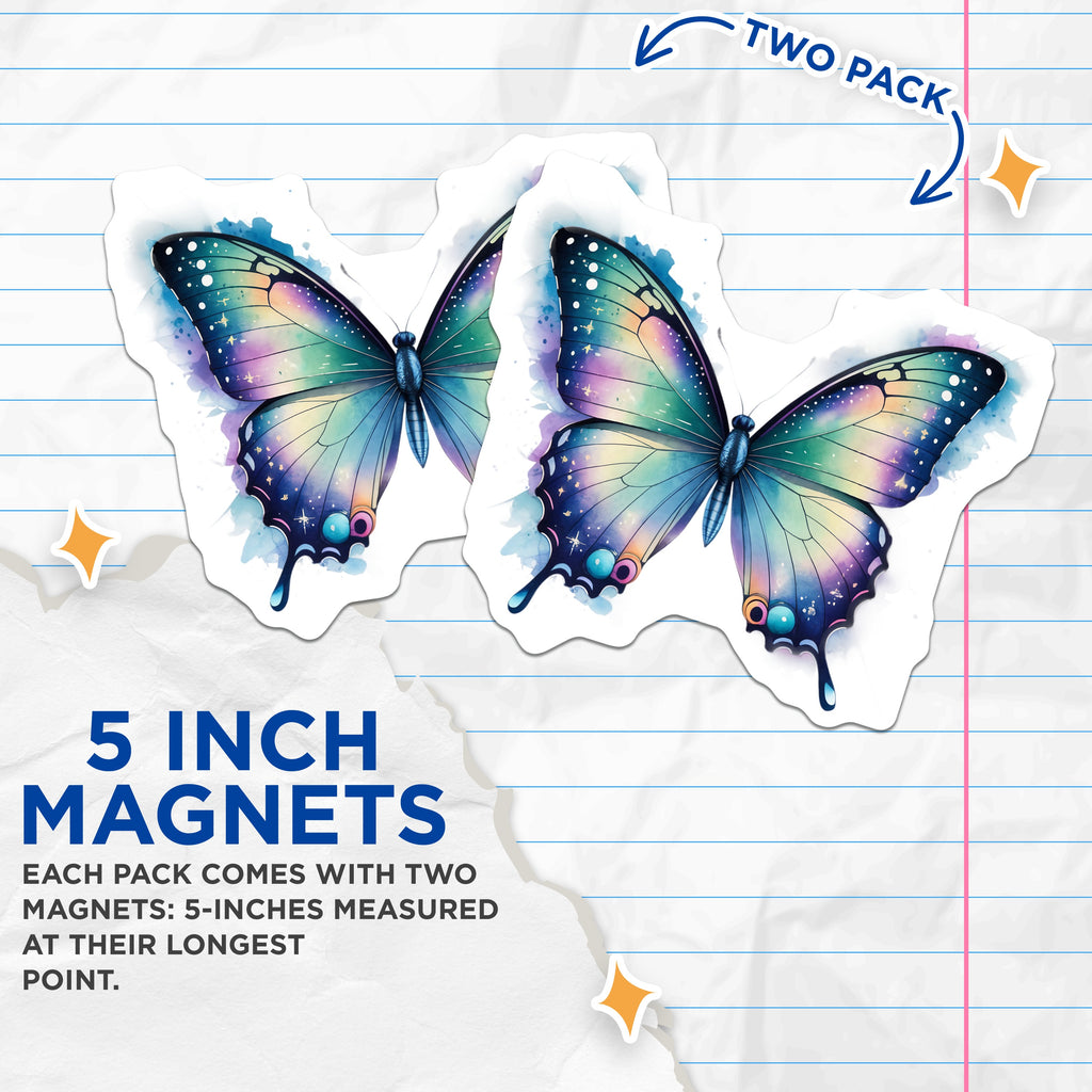 (2 Pack) Celestial Butterfly Magnets - Watercolor Art Decor - Whimsical Fridge Locker Magnet - 5 Inches On Longest Side - Thick Durable Magnet - Made in USA - MAG39438
