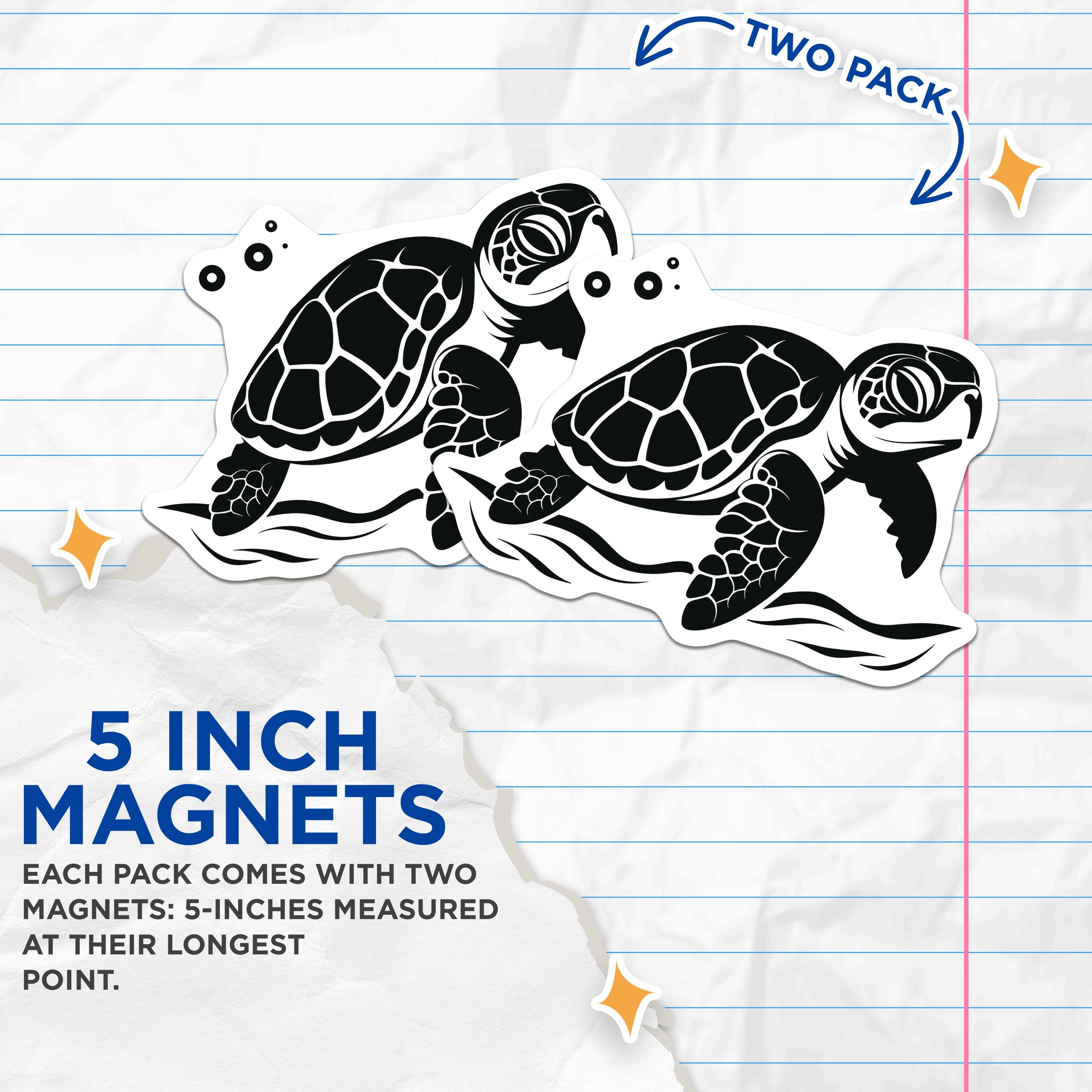 (2 Pack) Sea Turtle Magnets - Ocean Animal Decor - Coastal Beach House Art - Marine Life Fridge Accent - Nature Lover Unique Design - 5" - Durable Magnet - Made in USA - MAG37247