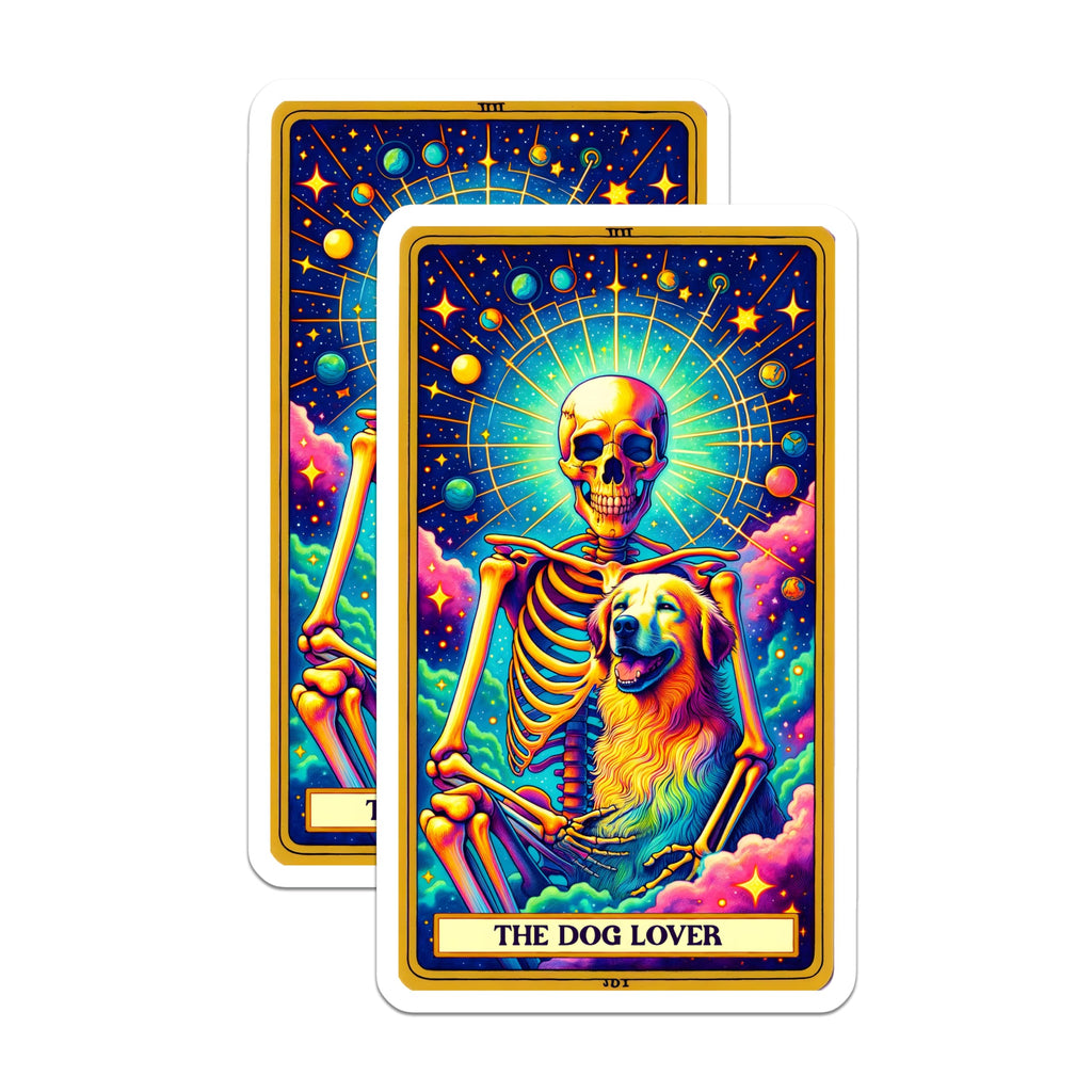 (2 Pack) Dog Lover Magnets - Tarot Card Skeleton Art - Golden Retriever Pet Memorial Decor - 5 Inches On Longest Side - Thick Durable Magnet - Made in USA - MAG21097