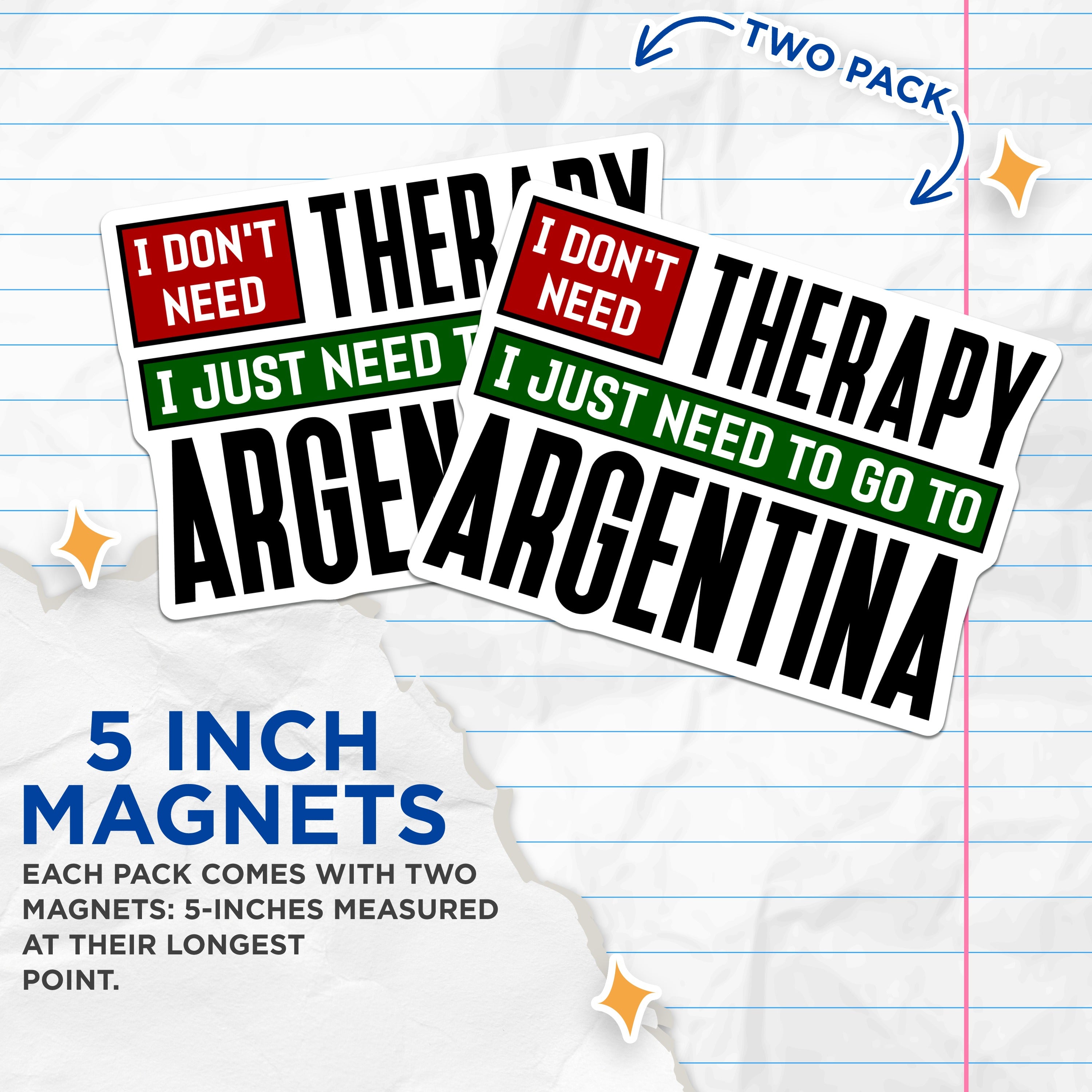 (2 Pack) Argentina Travel Magnets - Funny Vacation Fridge Magnets - Therapy Humor Statement Piece - 5 Inches On Longest Side - Thick Durable Magnet - Made in USA - MAG36541