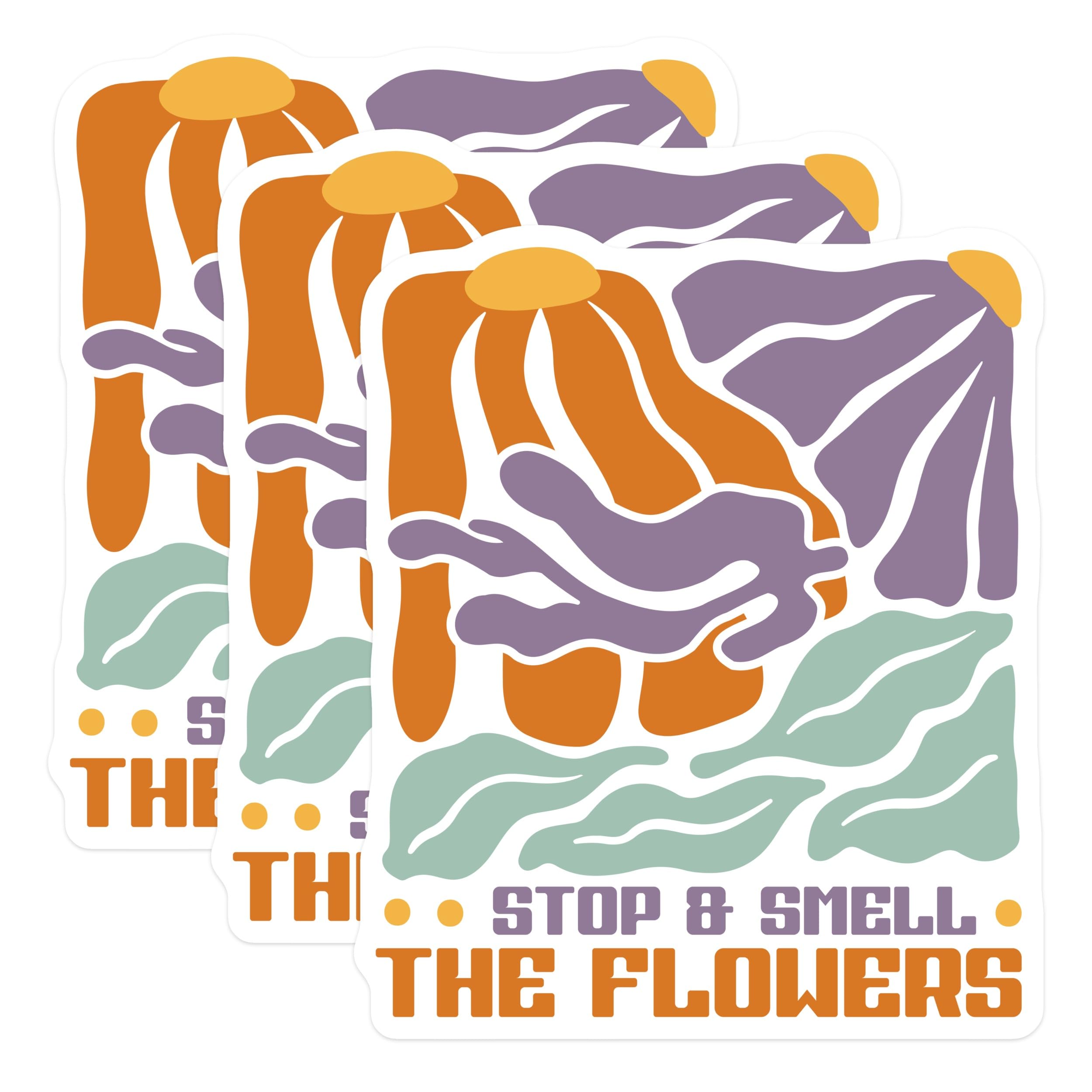 (3 Pack) Stop and Smell Flowers Decals - Floral Laptop Decal - Positive Affirmation - 3 Inches On Longest Side - Easy Peel & Apply - Made in USA - 3MCS2616