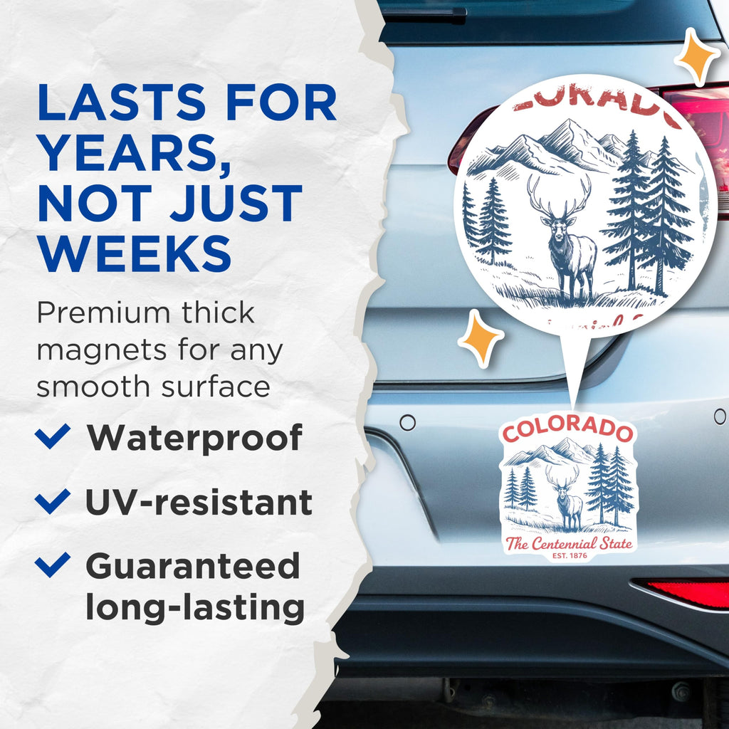 (2 Pack) Colorado Magnets - The Centennial State - Elk Deer Nature Souvenir - 5" On Longest Side - Premium Magnet - for Cars, Refrigerators, Toolboxes, Lockers - Made in USA - MAG17876