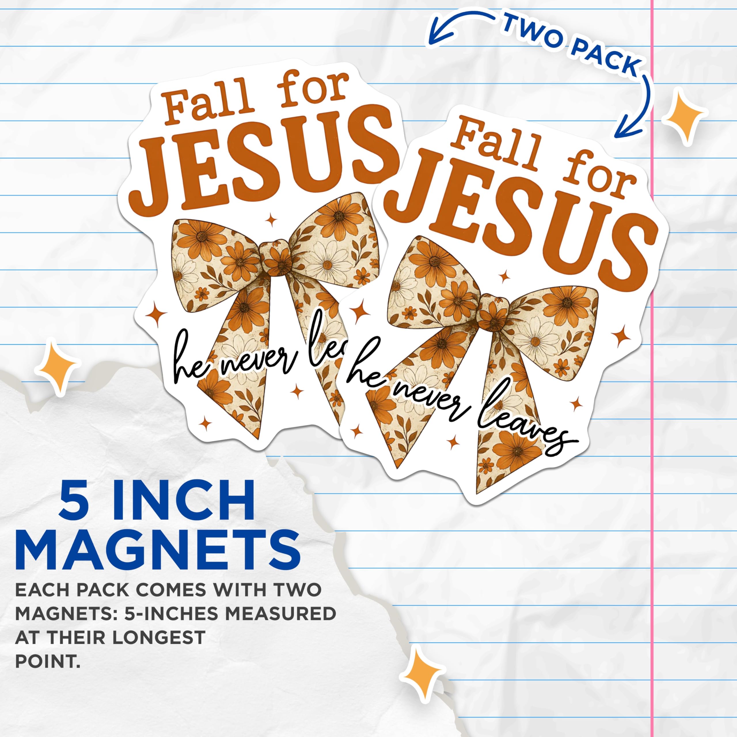 (2 Pack) Fall for Jesus Magnets - Christian Faith Refrigerator Decor - Inspirational Autumn Kitchen Accent - 5 Inches On Longest Side - Thick Durable Magnet - Made in USA - MAG27524