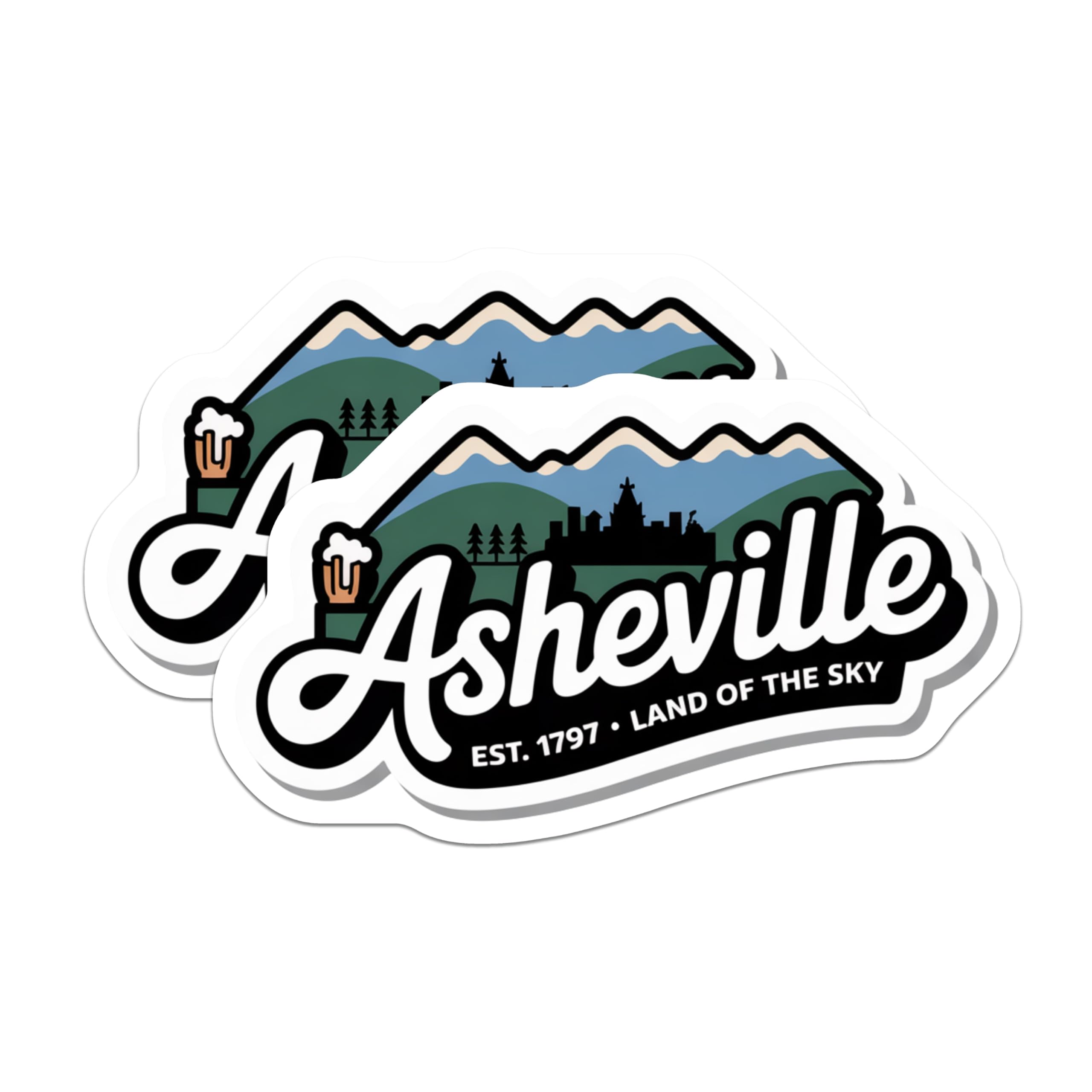 (2 Pack) Asheville Magnets - Land of the Sky - North Carolina Souvenir Cityscape - 5 Inches On Longest Side - Thick Durable Magnet - Made in USA - MAG19265