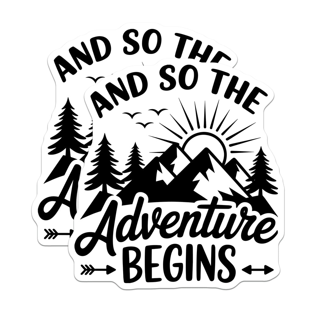 (2 Pack) Adventure Begins Magnets - Mountain Landscape Refrigerator Decor - Outdoorsy Travel Camper Van Life Fridge Accessory - 5 Inches On Longest Side - Thick Durable Magnet - Made in USA - MAG37987