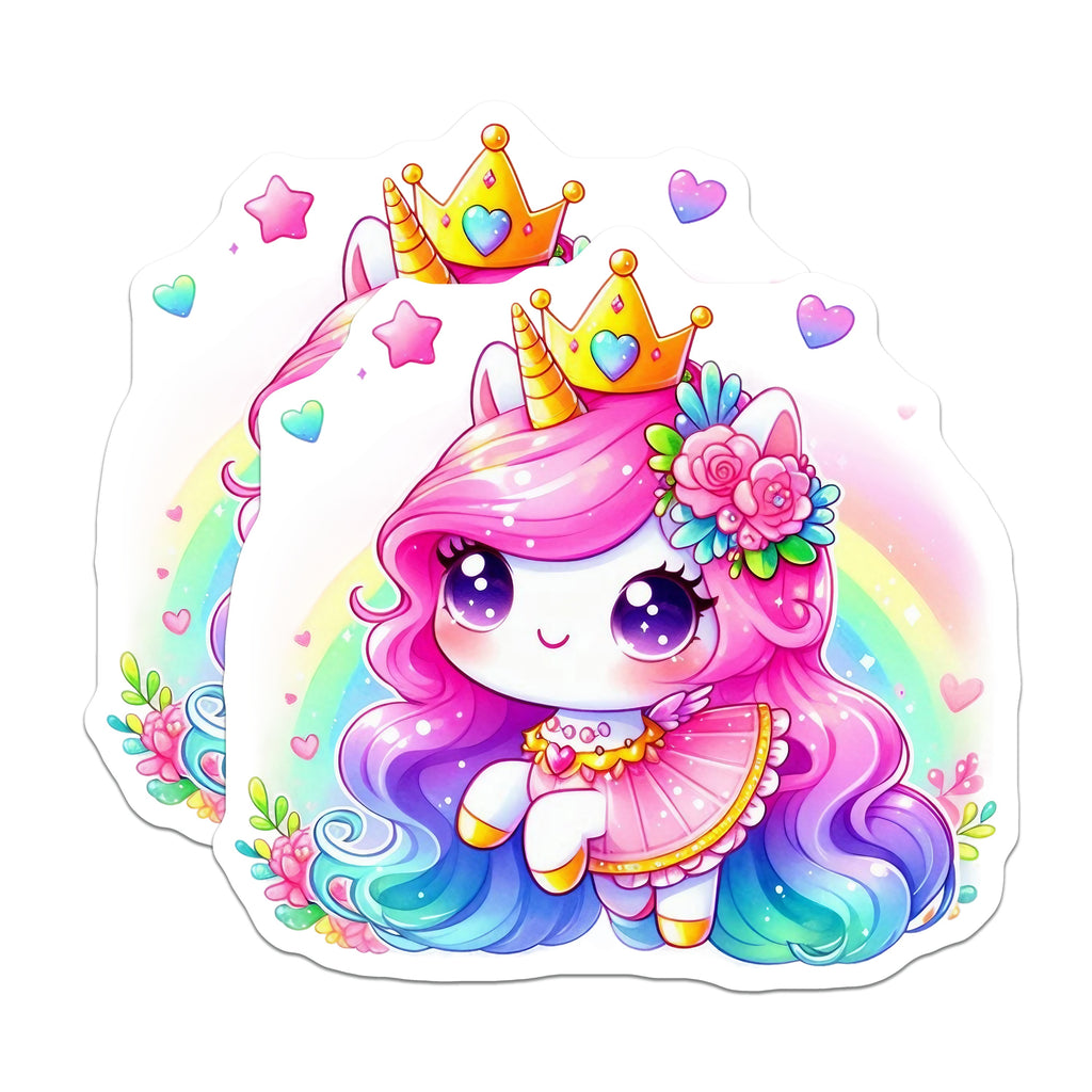 (2 Pack) Kawaii Unicorn Magnets - Cute Rainbow Princess Decor - Magical Fantasy Fridge Accent - 5 Inches On Longest Side - Thick Durable Magnet - Made in USA - MAG36276