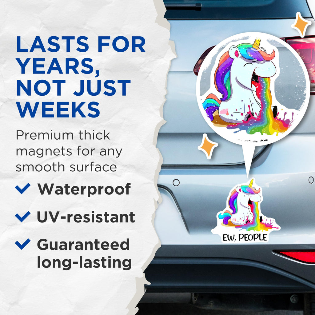 (2 Pack) Unicorn Ew People Magnets - Funny Rainbow Puking Unicorn - Quirky Unicorn DÃƒÂ©cor - 5" On Longest Side - for Cars, Fridges, Toolboxes - Made in USA - MAG7809