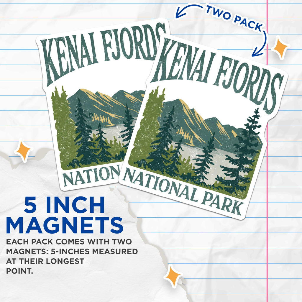 (2 Pack) Kenai Fjords Magnets - National Park Decor - Alaskan Souvenir - 5" On Longest Side - Premium Magnet - for Cars, Refrigerators, Toolboxes, Lockers - Made in USA - MAG18198