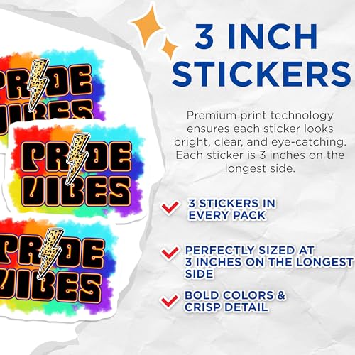 (3 Pack) Pride Vibes Decals - Rainbow Colors - Leopard Lightning Bolt - 3 Inches On Longest Side - Easy Peel & Apply - Made in USA - 3MCS7037