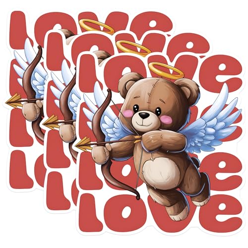 (3 Pack) Cupid Bear Decals - Valentine Decal - Love Stickers - 3 Inches On Longest Side - Easy Peel & Apply - Made in USA - 3MCS1785
