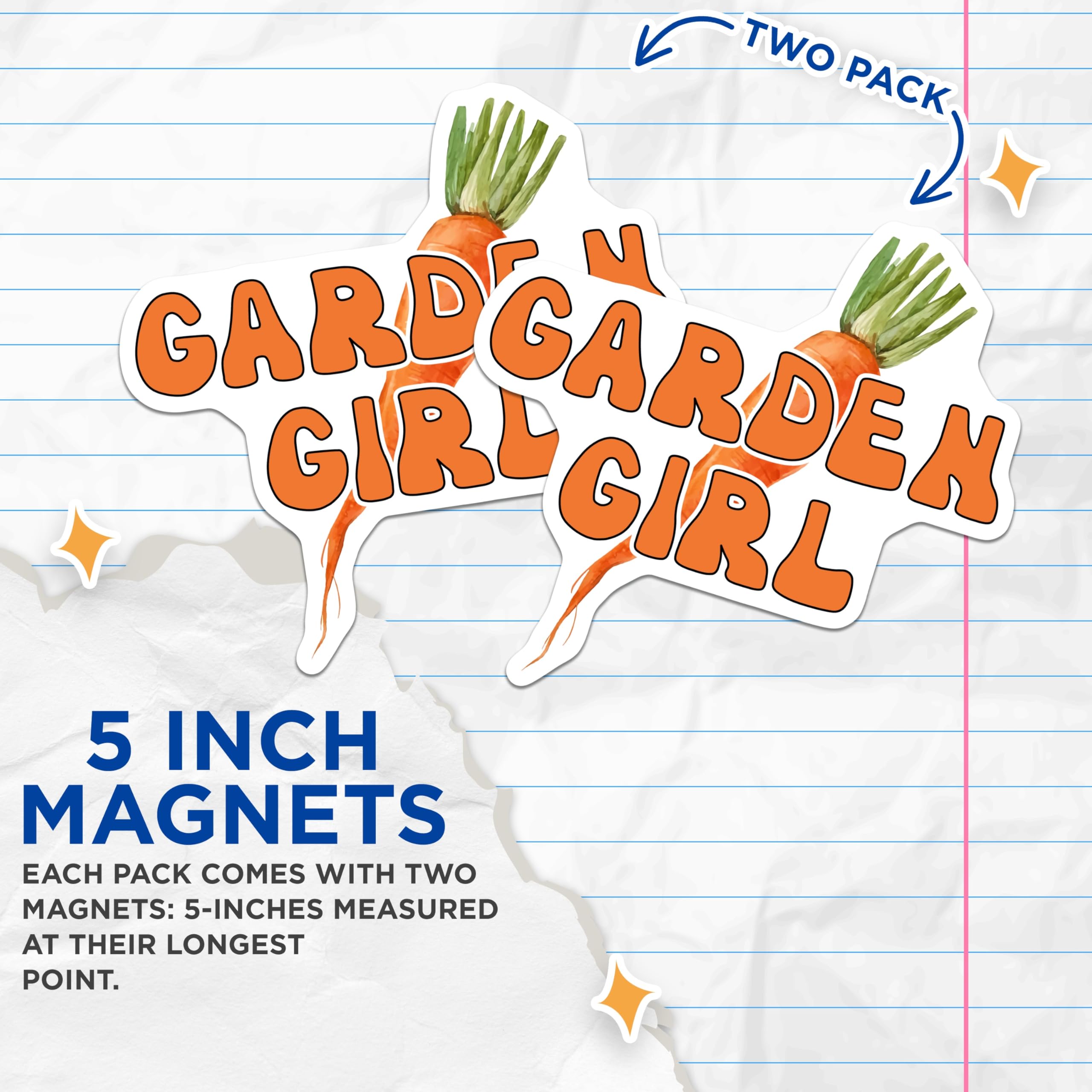 (2 Pack) Garden Girl Magnets - Carrot Lover Present - Gardener Accessory - 5" On Longest Side - Premium Magnet - for Cars, Refrigerators, Toolboxes, Lockers - Made in USA - MAG18179
