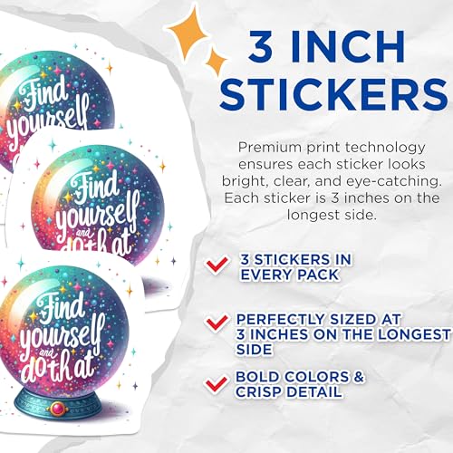 (3 Pack) Find Yourself Decals - Snow Globe Stickers - Laptop Decals - 3 Inches On Longest Side - Easy Peel & Apply - Made in USA - 3MCS1167
