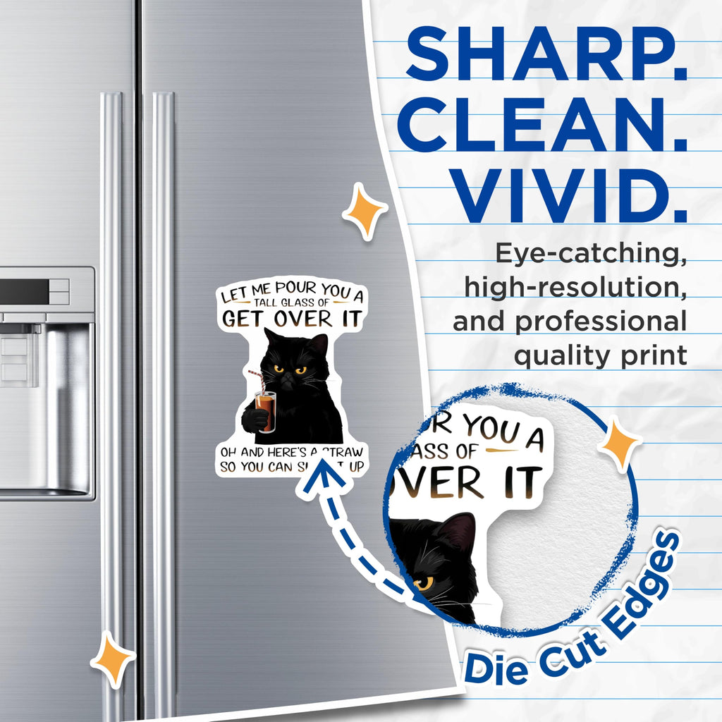 (2 Pack) Funny Cat Magnets - Get Over It Meme - Sarcastic Feline Lover Refrigerator Decor - 5" On Longest Side - Premium Magnet - for Cars, Refrigerators, Toolboxes, Lockers - Made in USA - MAG14375