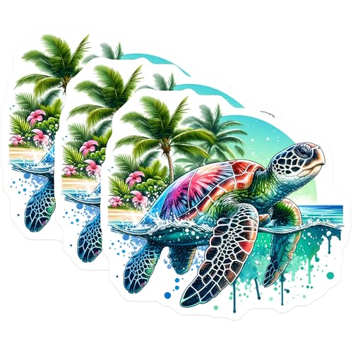 (3 Pack) Sea Turtle Decals - Tropical Beach Stickers - Laptop Car Decals - 3 Inches On Longest Side - Easy Peel & Apply - Made in USA - 3MCS7970