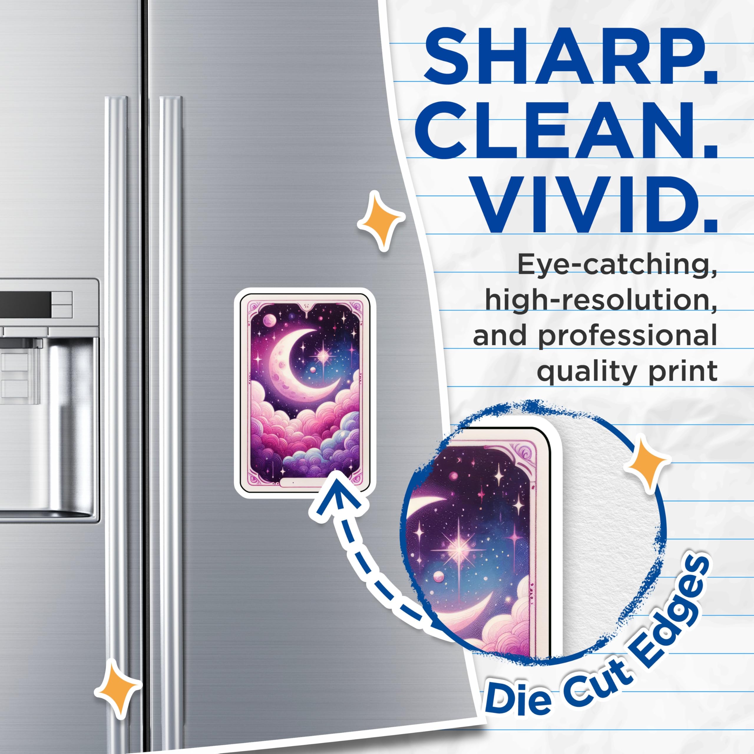 (2 Pack) Mystical Moon and Stars Magnets - Dreamy Pastel Sky Decor - Cosmic Cloud Art Fridge Set - 5 Inches On Longest Side - Thick Durable Magnet - Made in USA - MAG20366