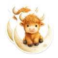 (2 Pack) Cute Highland Cow Magnets - Moon Baby Animal - Adorable Farmhouse Decor - Nursery Kitchen Refrigerator Accessory - 5 Inches On Longest Side - Thick Durable Magnet - Made in USA - MAG37351