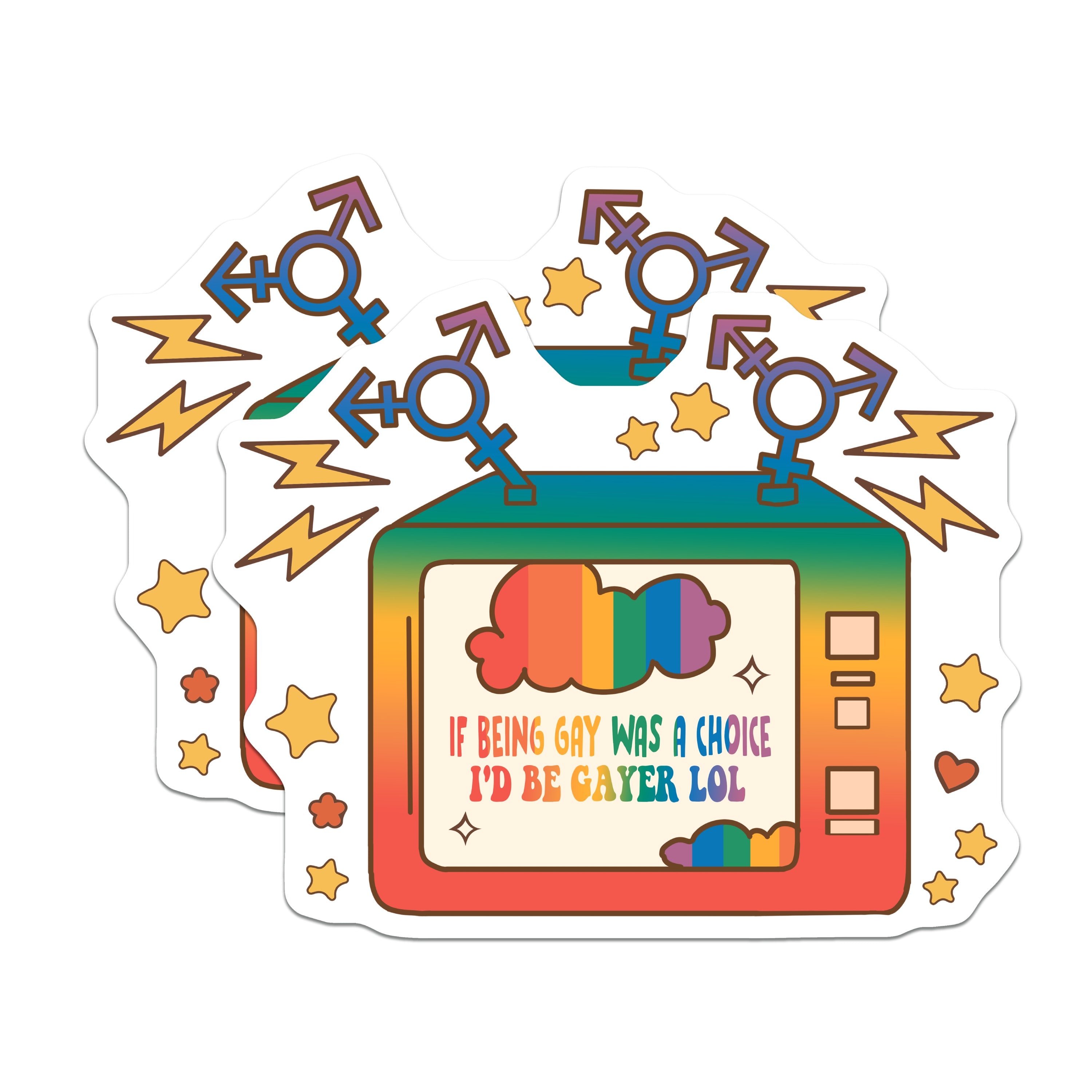 (2 Pack) Funny Gay Pride Magnets - Retro TV LGBTQ+ Humor - Queer Affirmation Rainbow Decor - 5 Inches On Longest Side - Thick Durable Magnet - Made in USA - MAG36193