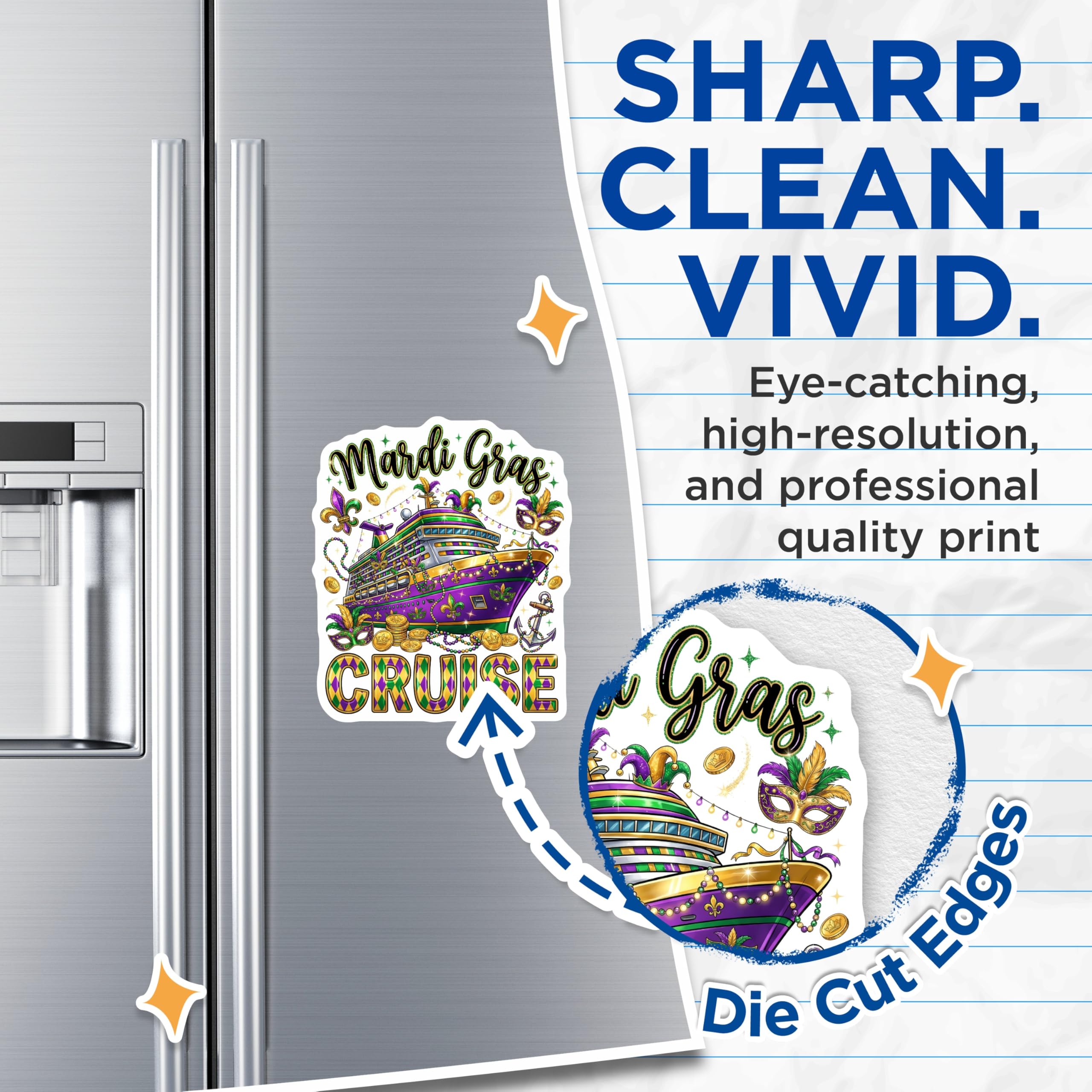 (2 Pack) Mardi Gras Cruise Magnets - Celebration Souvenir - Festive Decorations - 5" On Longest Side - Premium Magnet - for Cars, Refrigerators, Toolboxes, Lockers - Made in USA - MAG15252