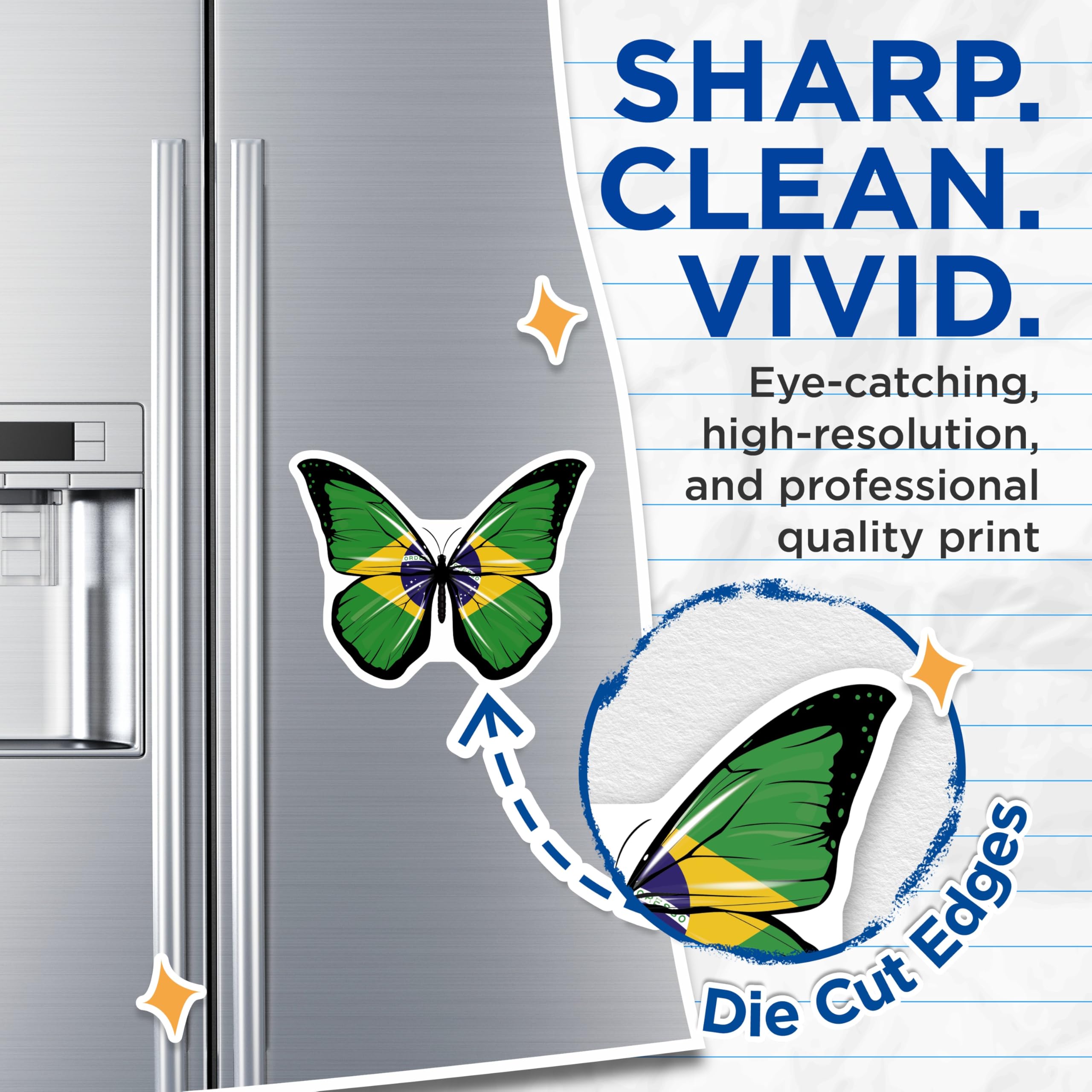 (2 Pack) Brazil Flag Butterfly Magnets - Brazilian Pride Decor - Souvenir Magnets - 5" On Longest Side - Premium Magnet - for Cars, Refrigerators, Toolboxes, Lockers - Made in USA - MAG17907