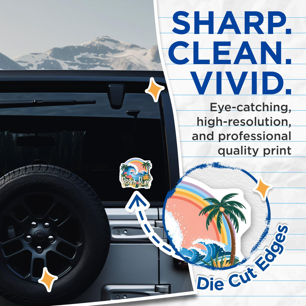 (2 Pack) Beach Bum Stickers - Tropical Surf Wave - Summer Vibes - 5" On Longest Side - Sticks to Smooth Flat Surfaces - Made in USA - BMCS9590