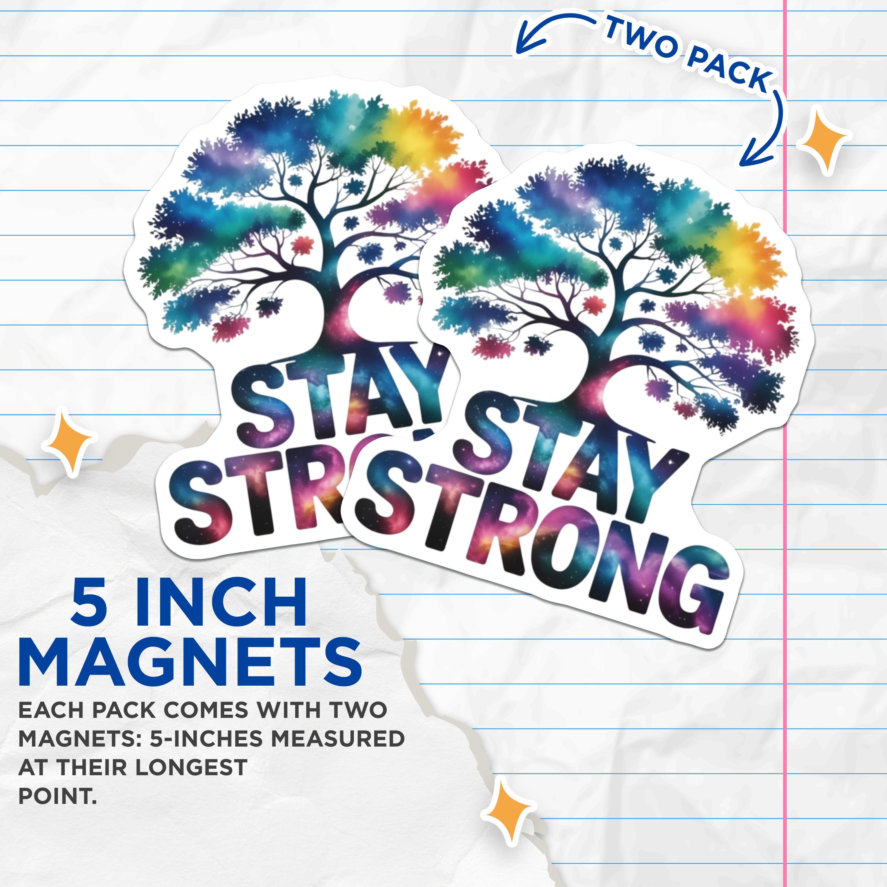 (2 Pack) Stay Strong Magnets - Galaxy Tree of Life Art - Positive Affirmation Decor - 5 Inches On Longest Side - Thick Durable Magnet - Made in USA - MAG39810