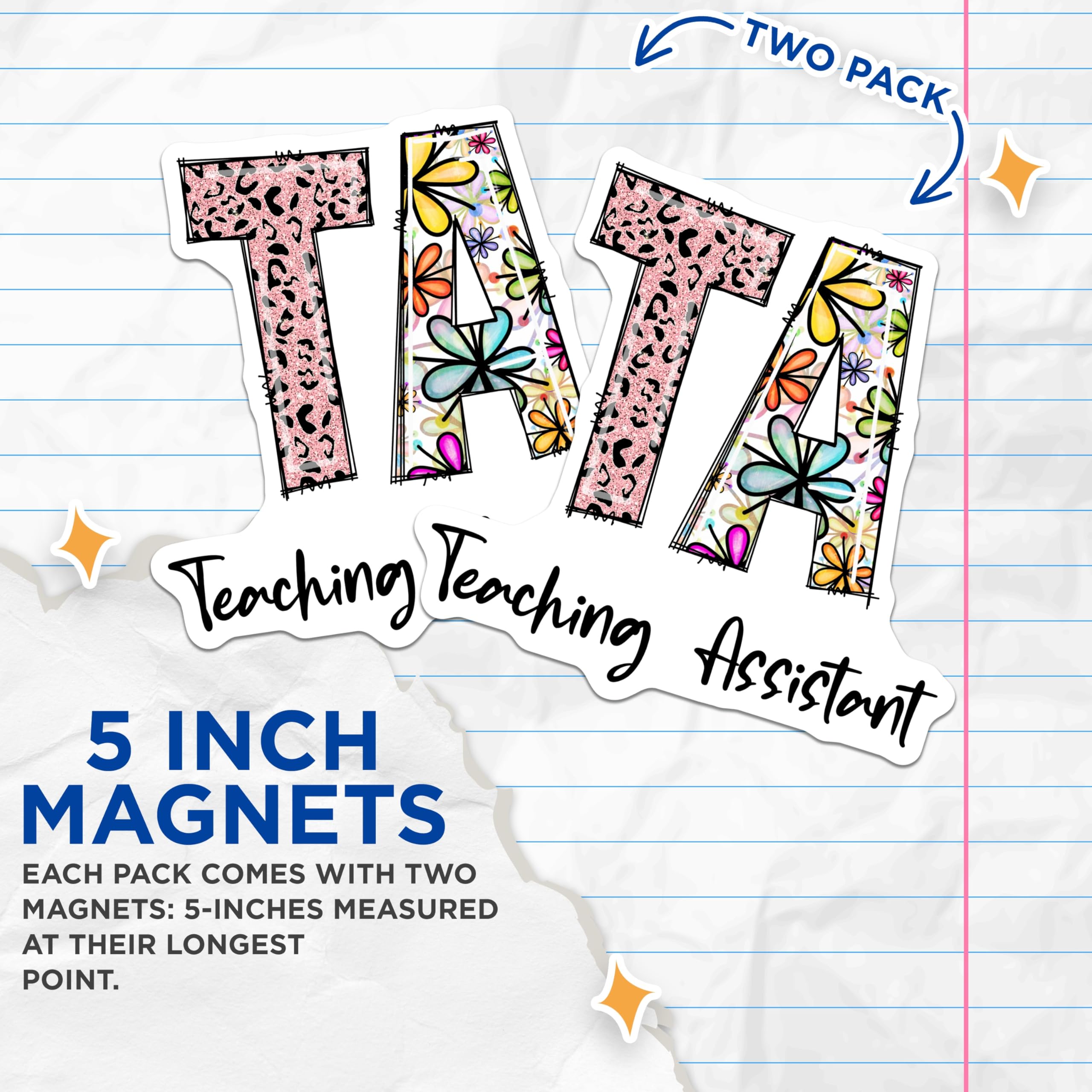 (2 Pack) Teaching Assistant Magnets - Appreciation - Assistant Teacher Floral - 5" On Longest Side - Premium Magnet - for Cars, Refrigerators, Toolboxes, Lockers - Made in USA - MAG16147