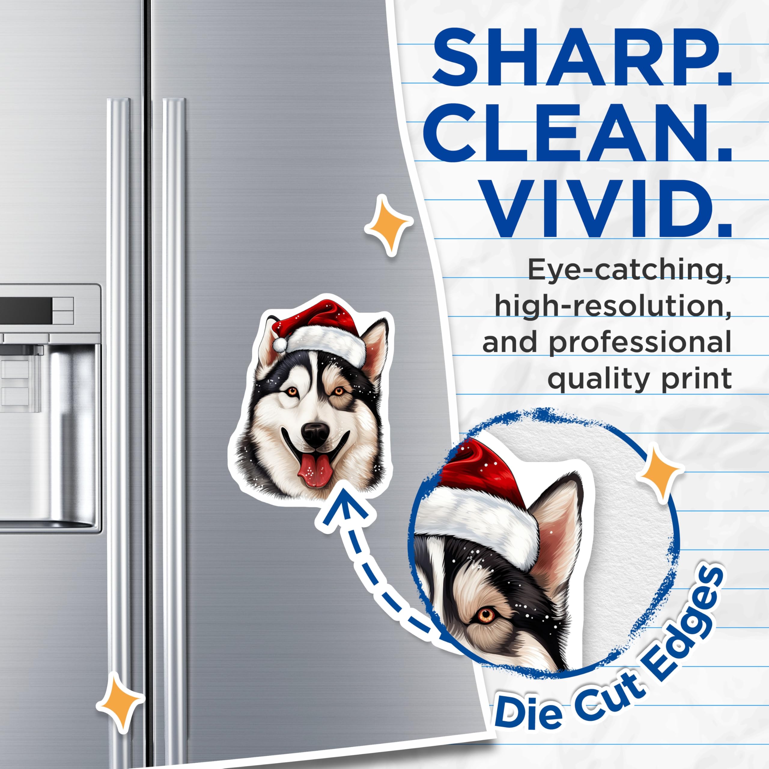 (2 Pack) Christmas Husky Magnets - Santa Hat Dog Magnet - Festive Animal Decor for Refrigerator - 5 Inches On Longest Side - Thick Durable Magnet - Made in USA - MAG29328