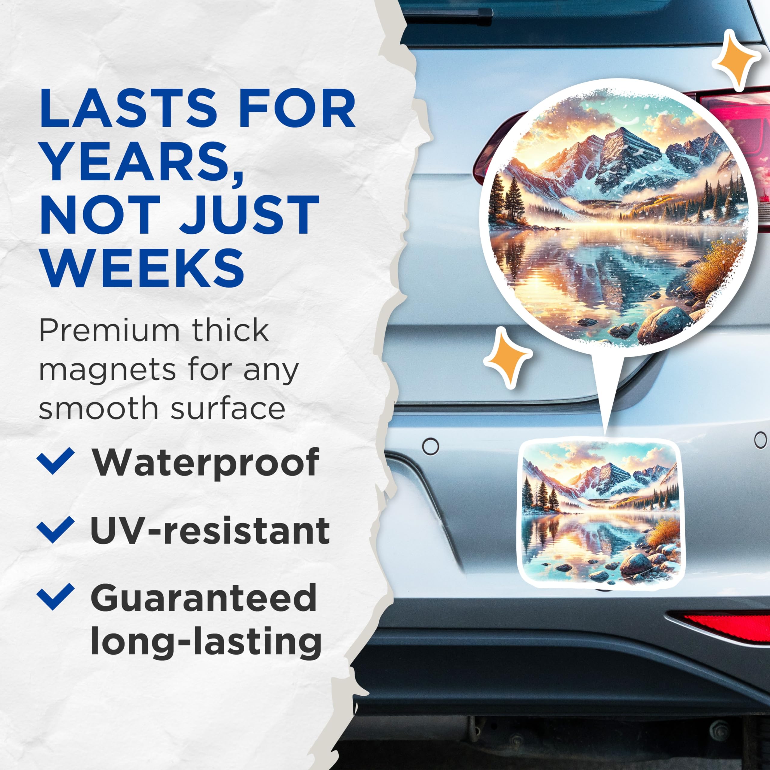 (2 Pack) Mountain Lake Magnets - Landscape Fridge Magnet - Scenic Home Decor Magnets - 5" On Longest Side - Premium Magnet - for Cars, Refrigerators, Toolboxes, Lockers - Made in USA - MAG18197