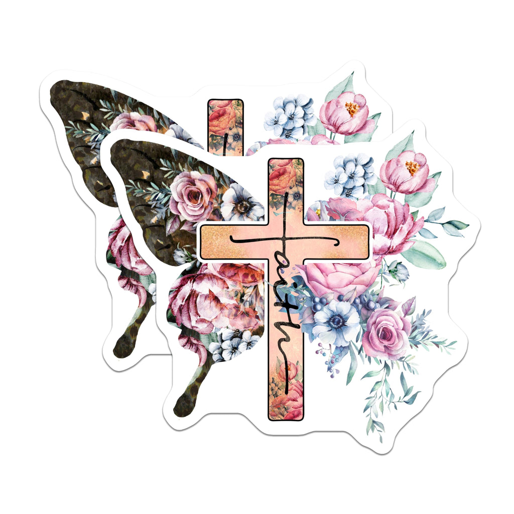 (2 Pack) Floral Cross Magnets - Faith Home Decor - Christian Art Magnets - 5" On Longest Side - Premium Magnet - for Cars, Refrigerators, Toolboxes, Lockers - Made in USA - MAG16740