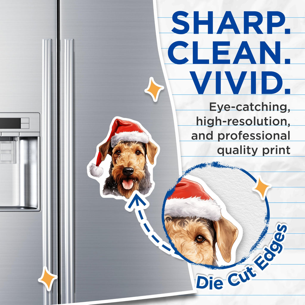 (2 Pack) Christmas Dog Magnets - Airedale Terrier Decor - Holiday Pet Accessories - 5 Inches On Longest Side - Thick Durable Magnet - Made in USA - MAG27683