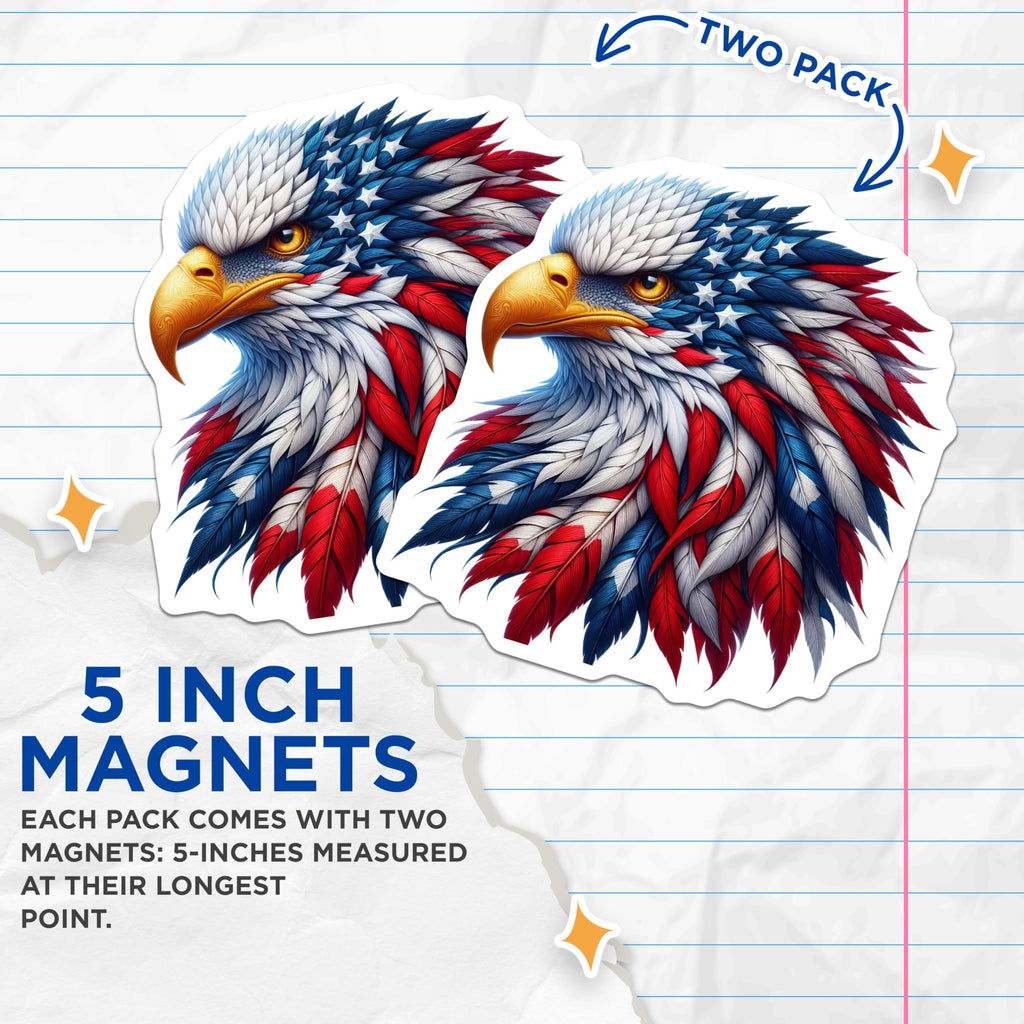 (2 Pack) Majestic American Eagle Magnets - Patriotic Flag Feathers Design - Stars Stripes Home Decor - Freedom USA Symbol - 5 Inches On Longest Side - Thick Durable Magnet - Made in USA - MAG23155