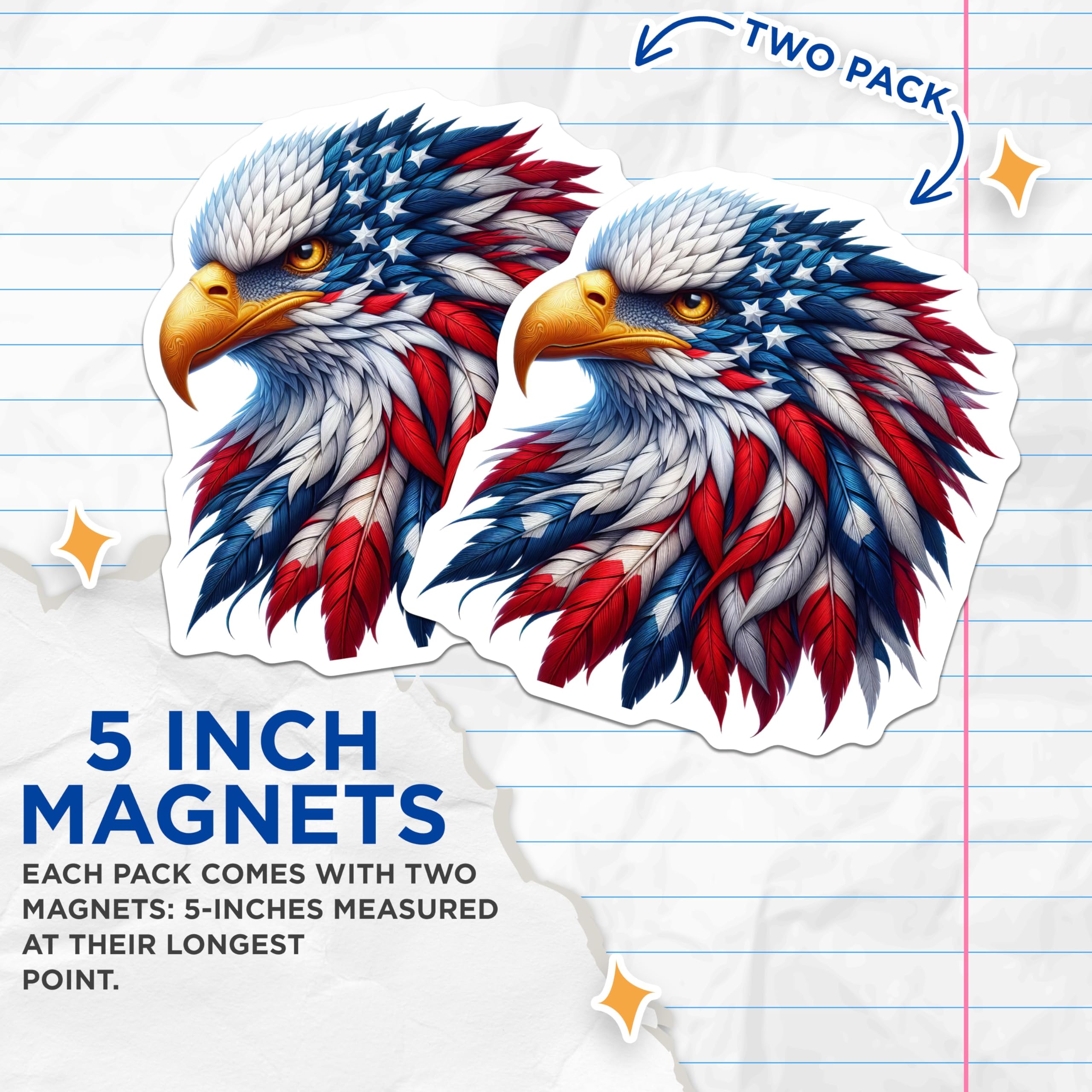 (2 Pack) Majestic American Eagle Magnets - Patriotic Flag Feathers Design - Stars Stripes Home Decor - Freedom USA Symbol - 5 Inches On Longest Side - Thick Durable Magnet - Made in USA - MAG23155