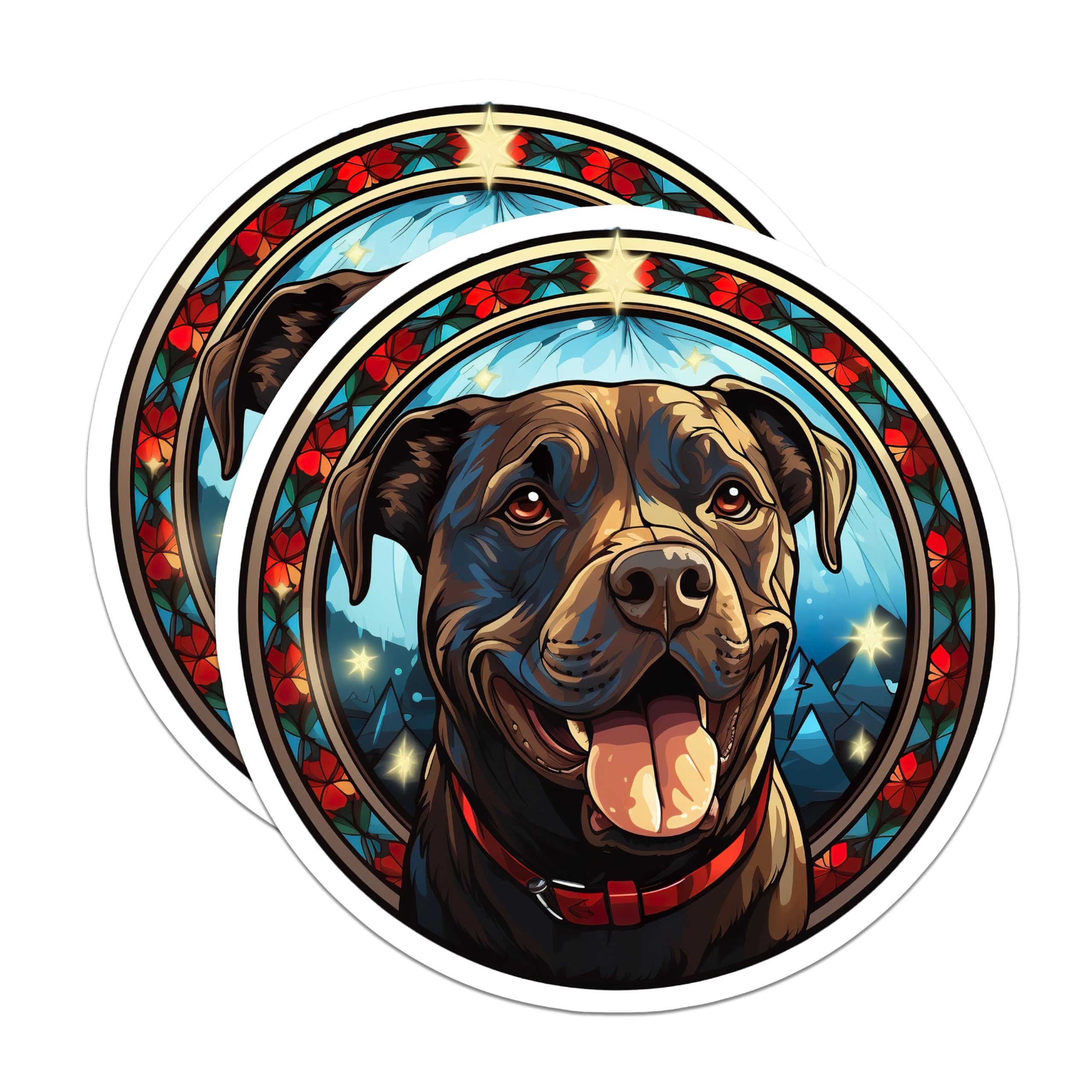 (2 Pack) Stained Glass Dog Magnets - Happy Pitbull Christmas Decor - Dog Lover Holiday Refrigerator - 5 Inches On Longest Side - Thick Durable Magnet - Made in USA - MAG25248