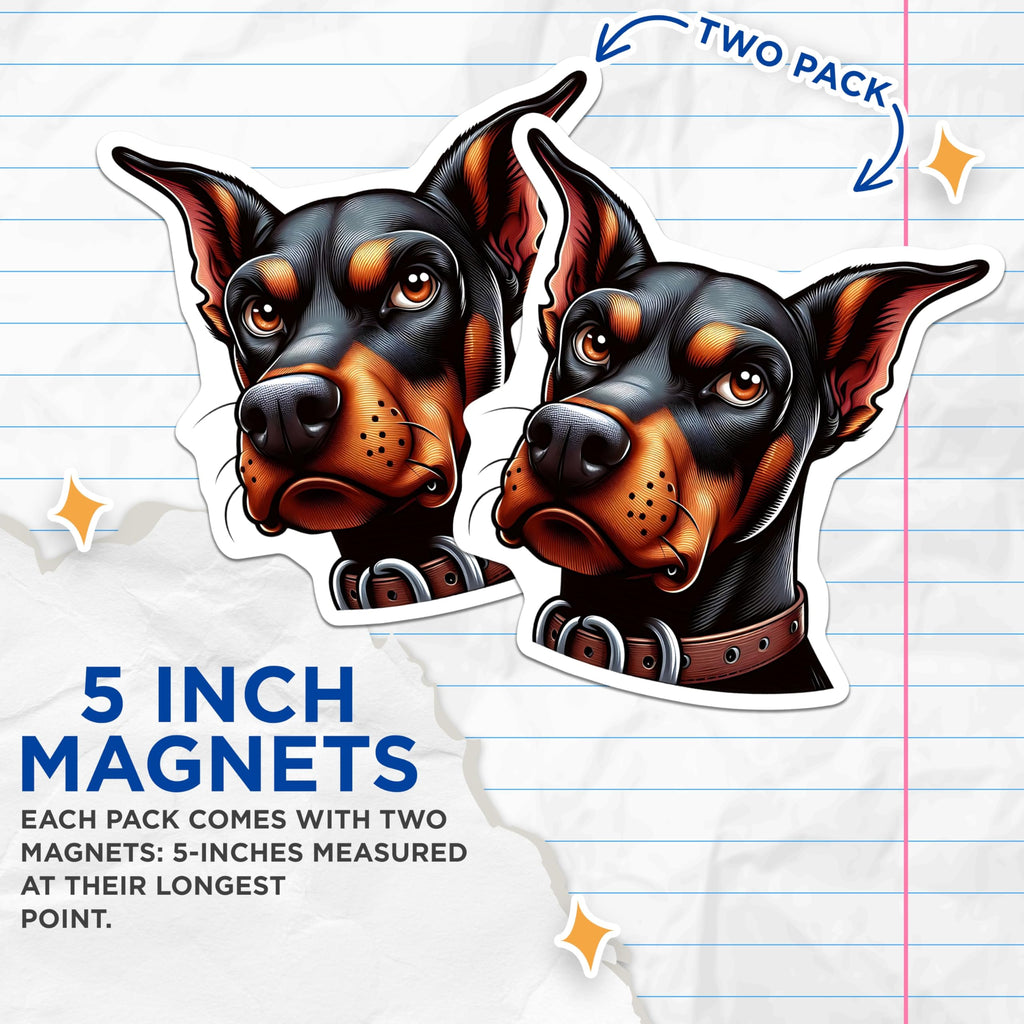 (2 Pack) Doberman Dog Magnets - Canine Art Refrigerator Magnets - Dog Lover Kitchen Decor - 5" On Longest Side - Premium Magnet - for Cars, Refrigerators, Toolboxes, Lockers - Made in USA - MAG14892