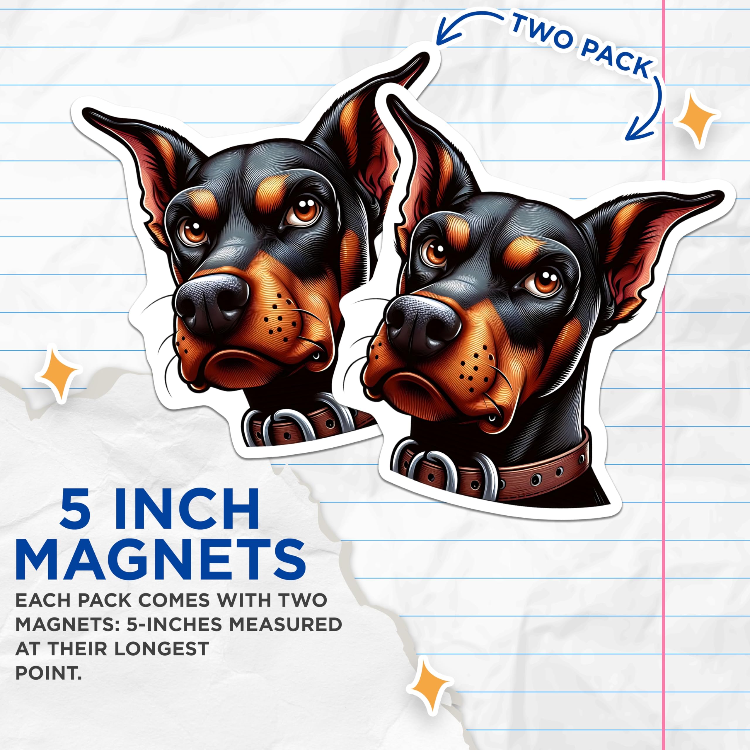 (2 Pack) Doberman Dog Magnets - Canine Art Refrigerator Magnets - Dog Lover Kitchen Decor - 5" On Longest Side - Premium Magnet - for Cars, Refrigerators, Toolboxes, Lockers - Made in USA - MAG14892