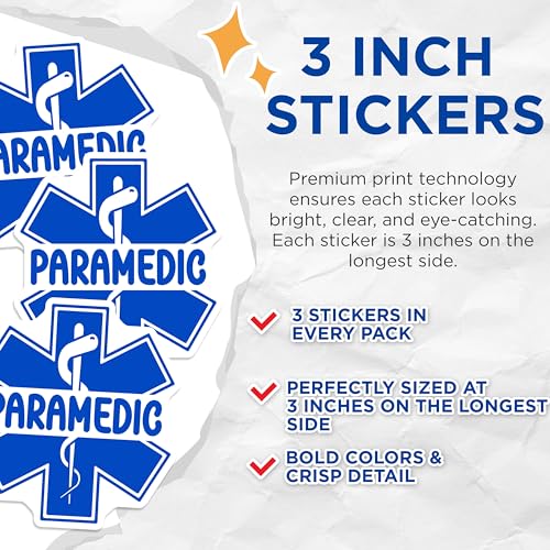 (3 Pack) Paramedic Decals - Medical Symbol Decals - EMT Car Decals - 3 Inches On Longest Side - Easy Peel & Apply - Made in USA - 3MCS4005