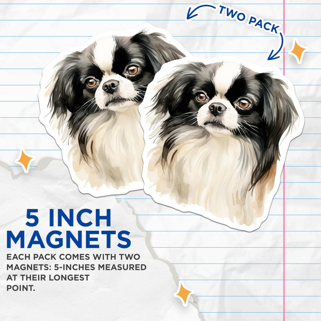 (2 Pack) Japanese Chin Magnets - Watercolor Dog Art - Pet Lover Fridge Decor - 5 Inches On Longest Side - Thick Durable Magnet - Made in USA - MAG26073