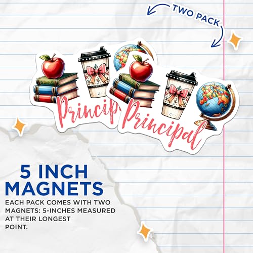 (2 Pack) Teacher Appreciation Magnets - Cute Principal Decor - Back to School Supplies for Classroom - 5" On Longest Side - for Cars, Fridges, Toolboxes - Made in USA - MAG8050