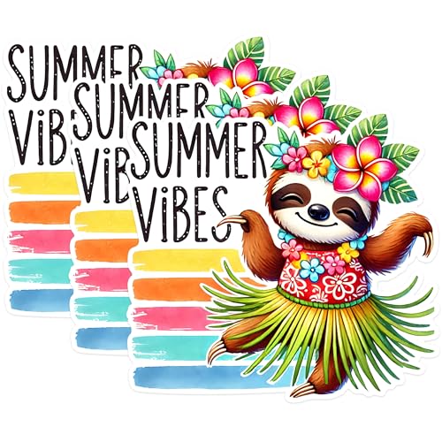 (3 Pack) Summer Vibes Sloth Decals - Hula Dancing Animal - Laptop Decal - 3 Inches On Longest Side - Easy Peel & Apply - Made in USA - 3MCS1556