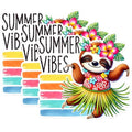(3 Pack) Summer Vibes Sloth Decals - Hula Dancing Animal - Laptop Decal - 3 Inches On Longest Side - Easy Peel & Apply - Made in USA - 3MCS1556