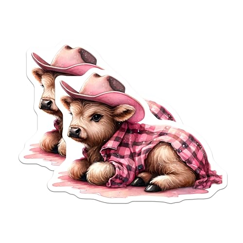 (2 Pack) Cute Baby Cow Magnets - Western Cowboy Magnets - Farm Animal Refrigerator Magnets - 5" On Longest Side - for Cars, Refrigerators, Toolboxes, Lockers - Made in USA MAG3609